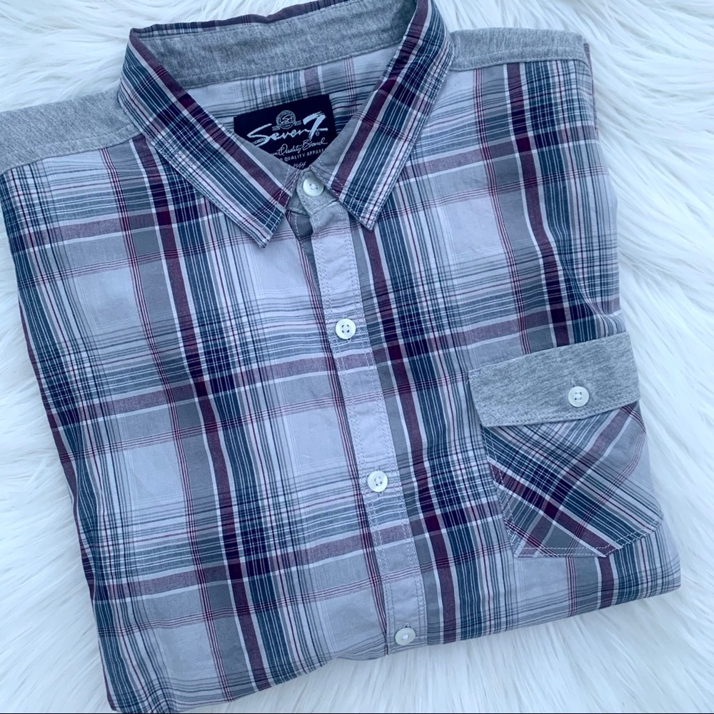 NWT Seven7 Men’s Plaid 100% Cotton Long Sleeve Button Up Shirt Size XXL